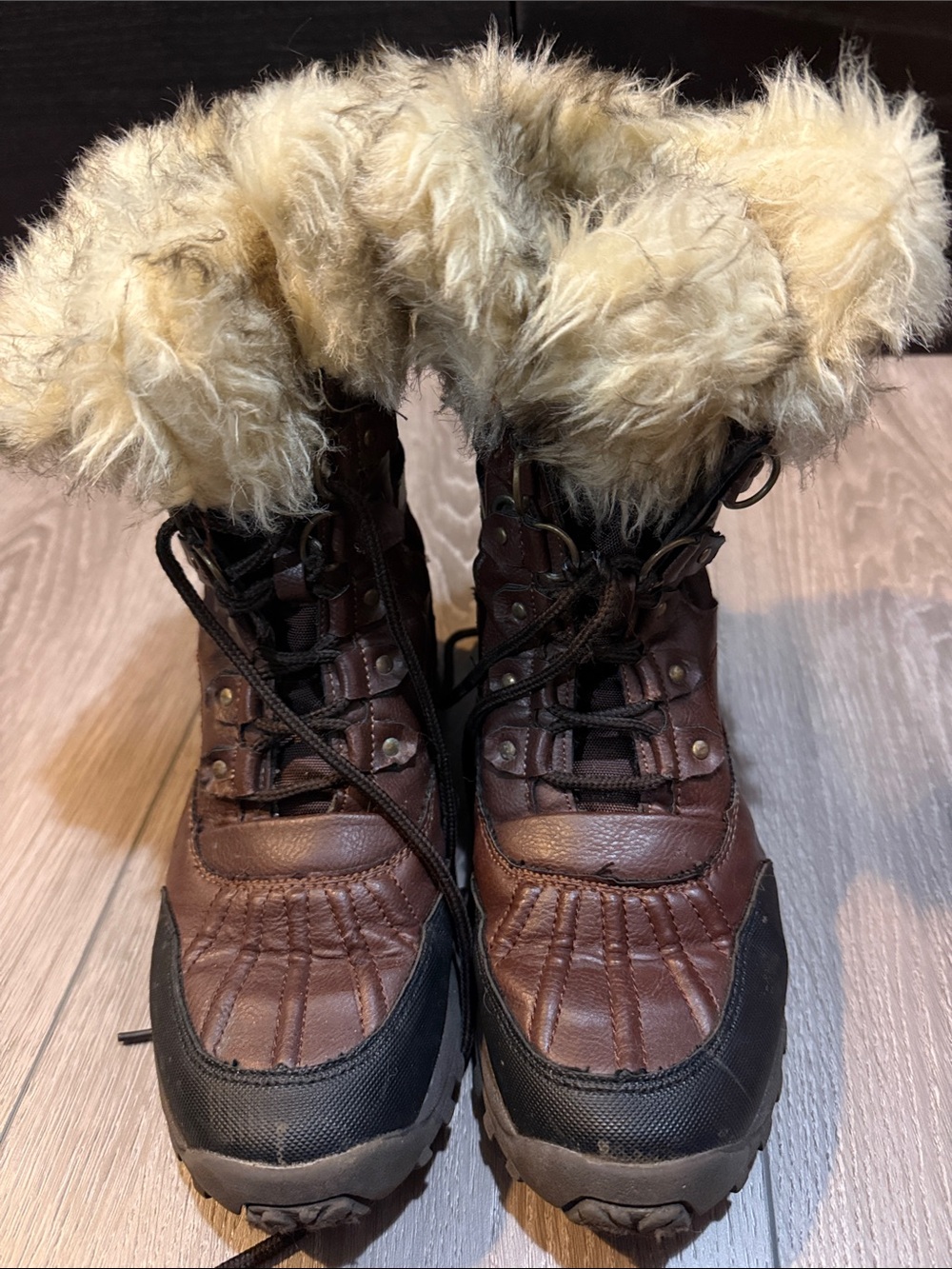 Ralph Lauren Brown Faux-Fur Trim Women’s Winter Rain Boots